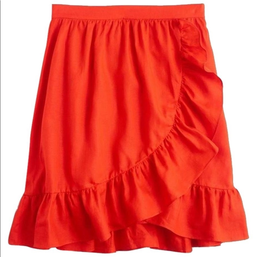 Orange Linen Faux Half Wrap Ruffle A-line 0